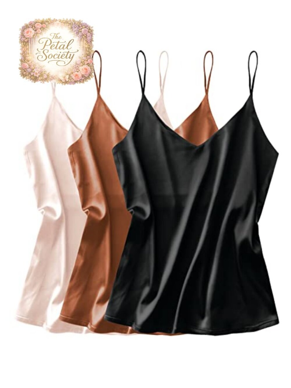 Silk Satin Tank Top V Neck Camisole Adjustable Spaghetti Strap Sleeveless Blouse